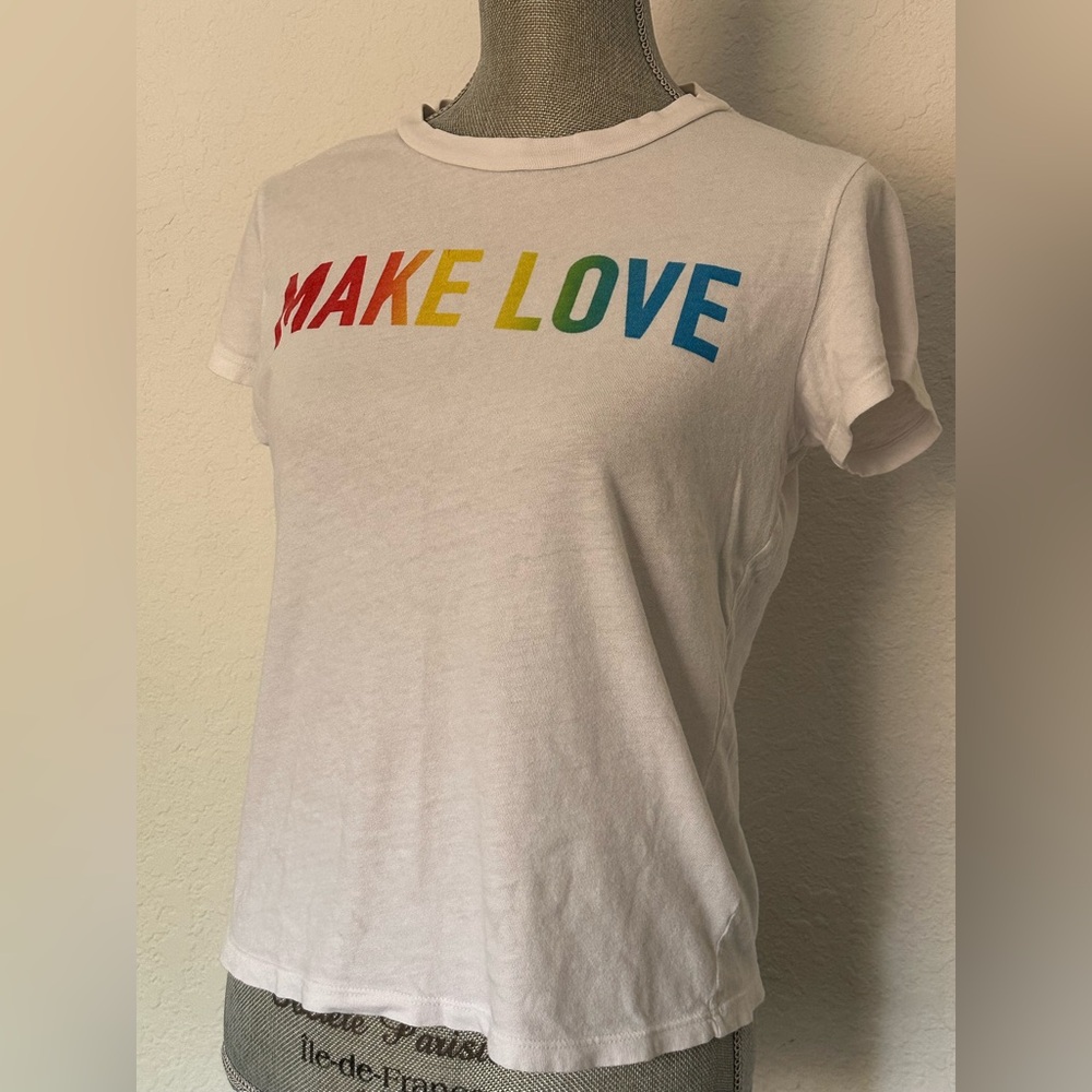 MOTHER “Make Love” Pride white cotton rainbow t-shirt women’s small - Picture 3 of 5